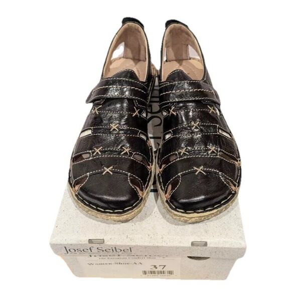 Josef Seibel‎ Ida Black Sandals Loafers Womens Sz US 6.5 EU 37 Leather Fisherman - Picture 2 of 12